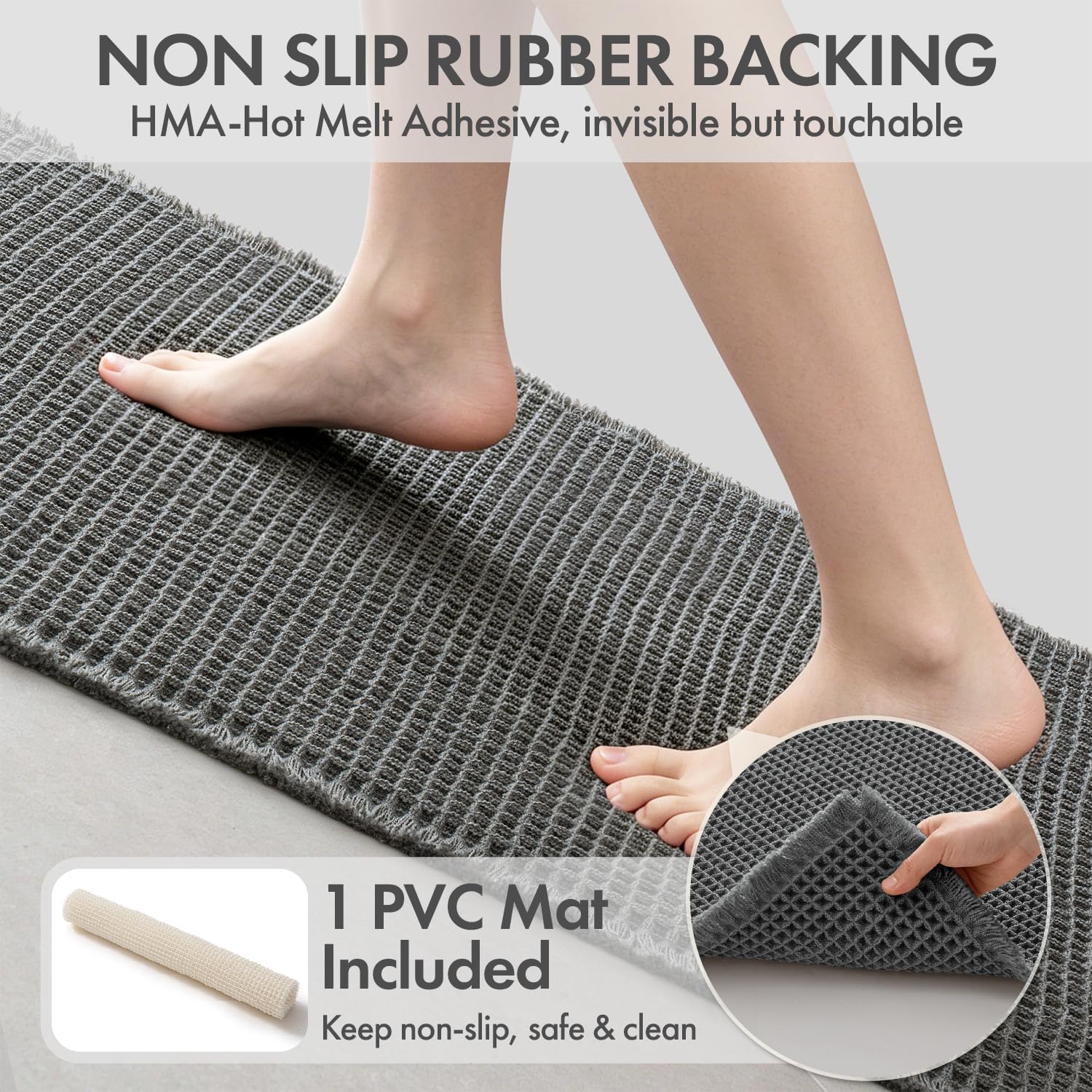 Condition photo showing New/Like New for miulee waffle bathroom runner rugs, super absorbent non slip bath rug, upgraded soft quick dry washable boho long bath mat with tassels for hallway laundry room bedroom, 2'x6' (24"x72"), dark grey dark grey 24''x72''