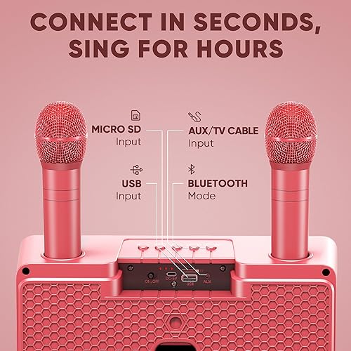 Miniatura 43 de MASINGO máquina de karaoke para adultos y niños, con altavoces Bluetooth portátiles, 2 micrófonos inalámbricos, luces LED, sistema PA y modo karaoke