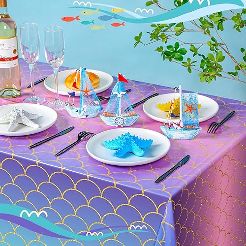 Miniatura 5 de 12 manteles de sirena para fiestas de cumpleaños, manteles de sirena, desechables, de plástico, para niñas, recuerdos de fiesta de cumpleaños con