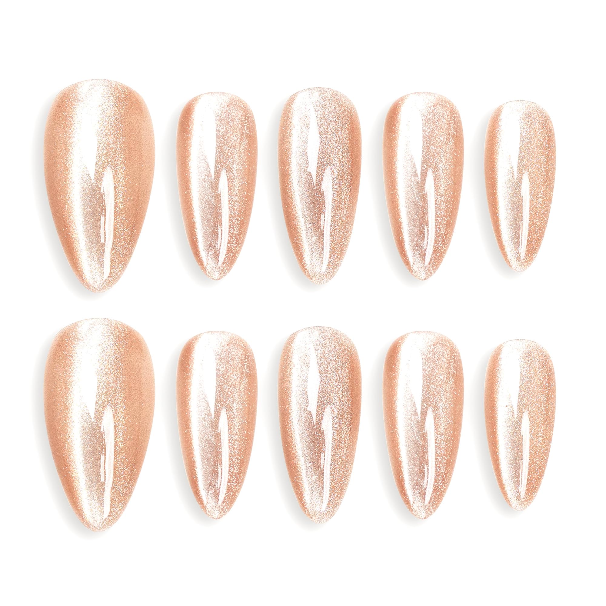 Sun&Beam Nails Handmade Press-on Medium Long Almond Fuchsia Pink Cat Eye Design Charming False Nail Tips 10 Pcs (#124 L) — view 14