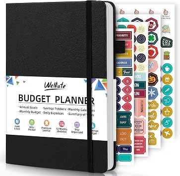 WEMATE Budget Planner 2026 - Monthly Budget Book with Expense Tracker Notebook, 12 Month Undated Bill Organizer & Financial Planner, Account Book to Take Control of Your Finances, A5 Black