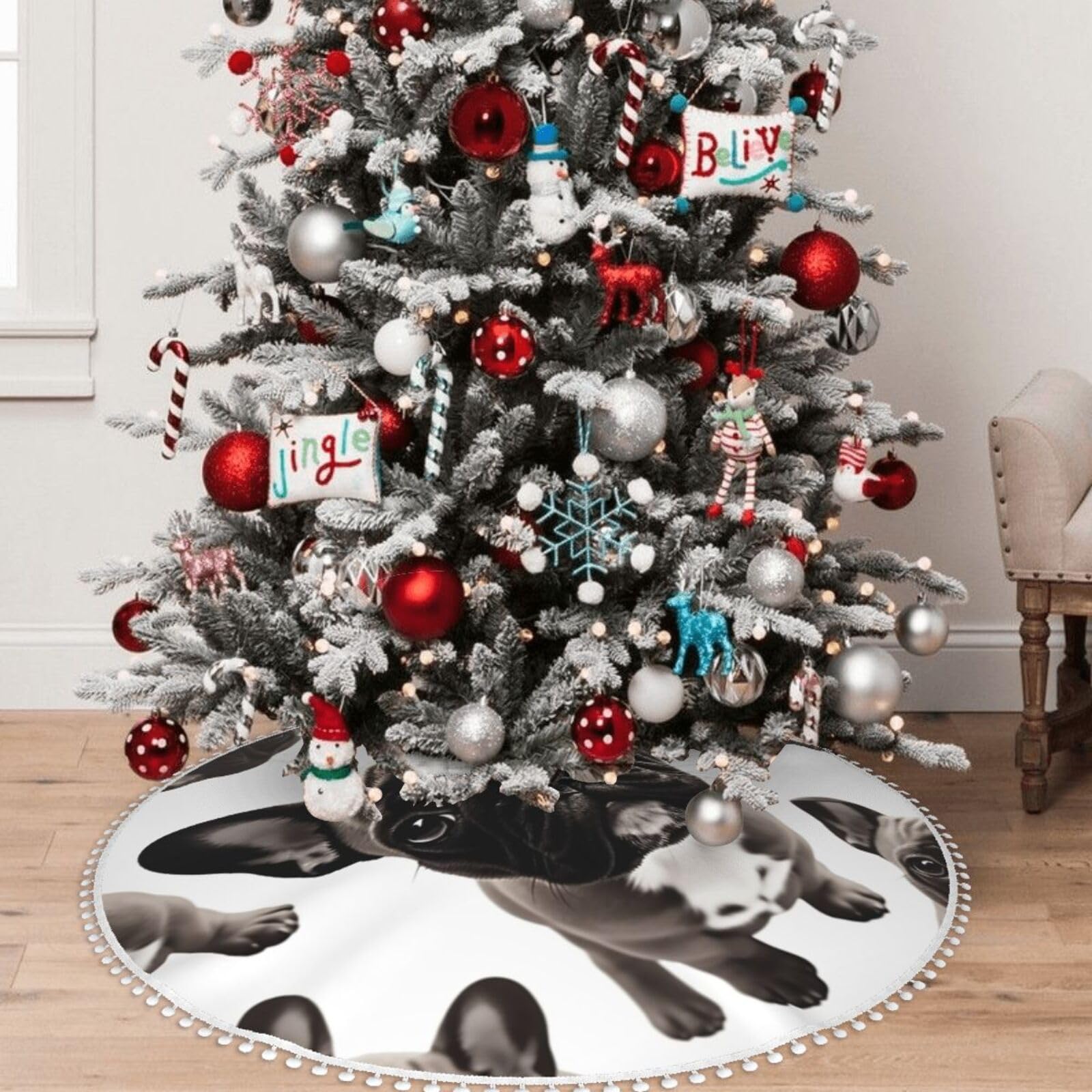 Jupe de sapin de Noël Bouledogue Français tapis rustique 122 cm