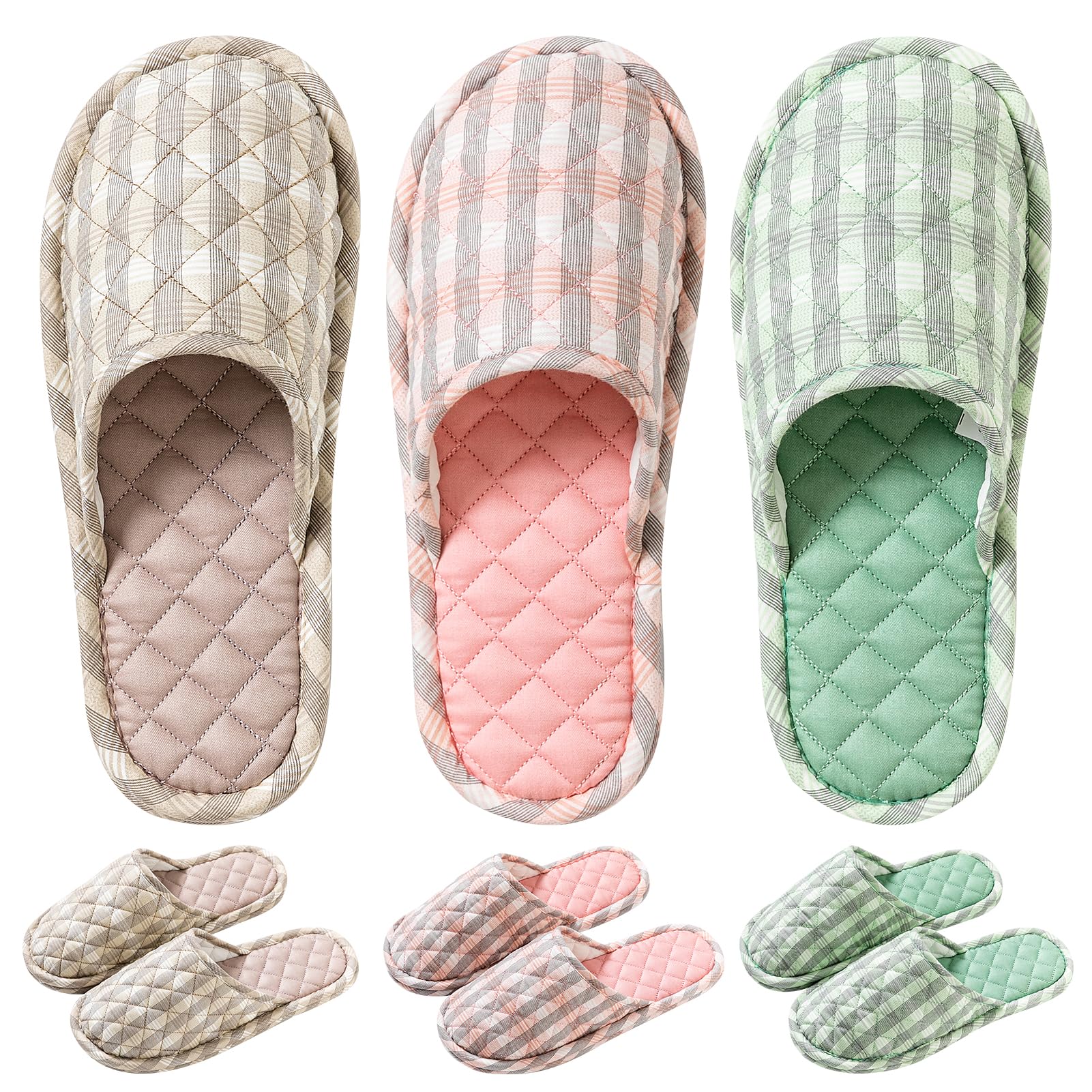 3 Pairs Floral Cotton House Slippers