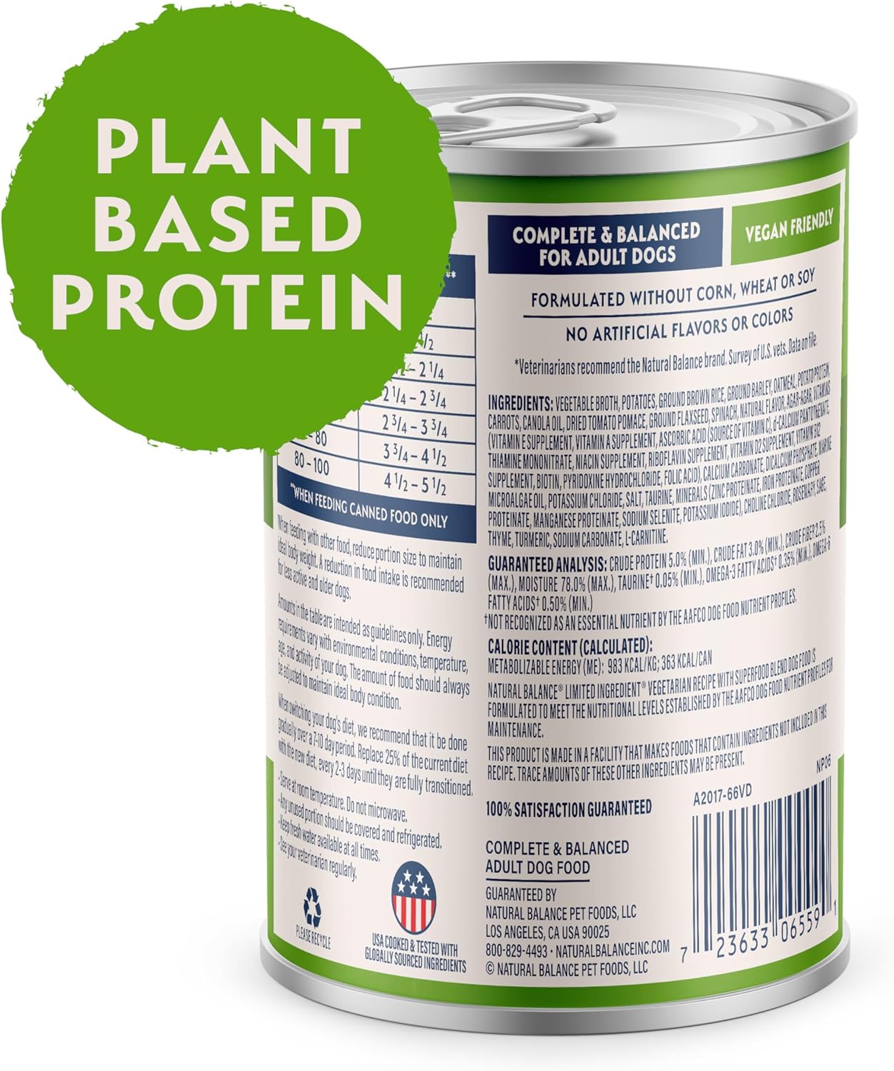 Natural Balance Limited Ingredient Adult Wet Canned Dog Food with Vegan Plant Based Protein and Healthy Grains,Vegetarian Recipe,13 Ounce,(Pack of 24)