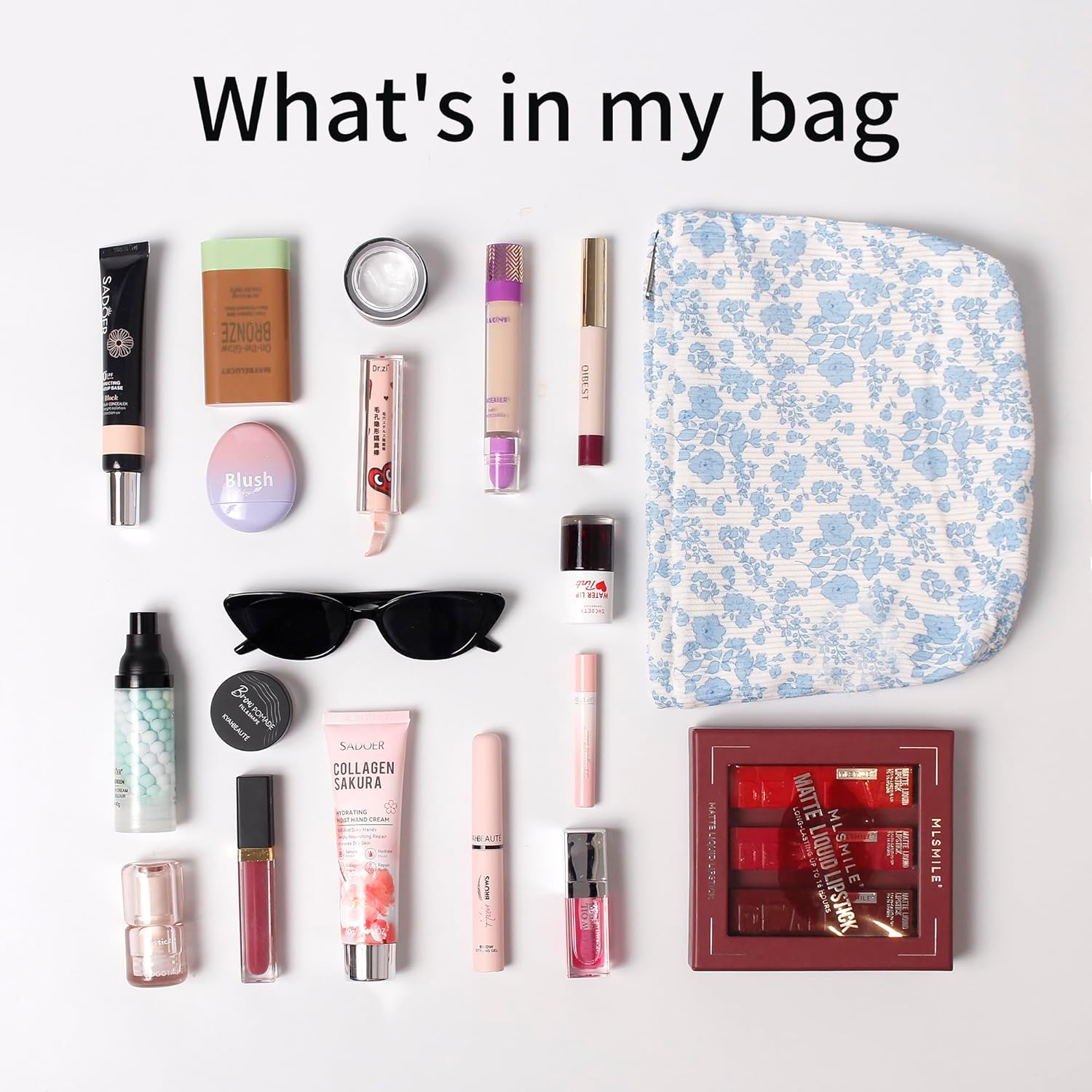 Makeup bag for Women, Flower Cosmetic Bags Zipper Pouch, Large Capacity Corduroy Makeup Bag, Travel Toiletry Bag Organizer for Women and Girls (Flower-A) - Image 5