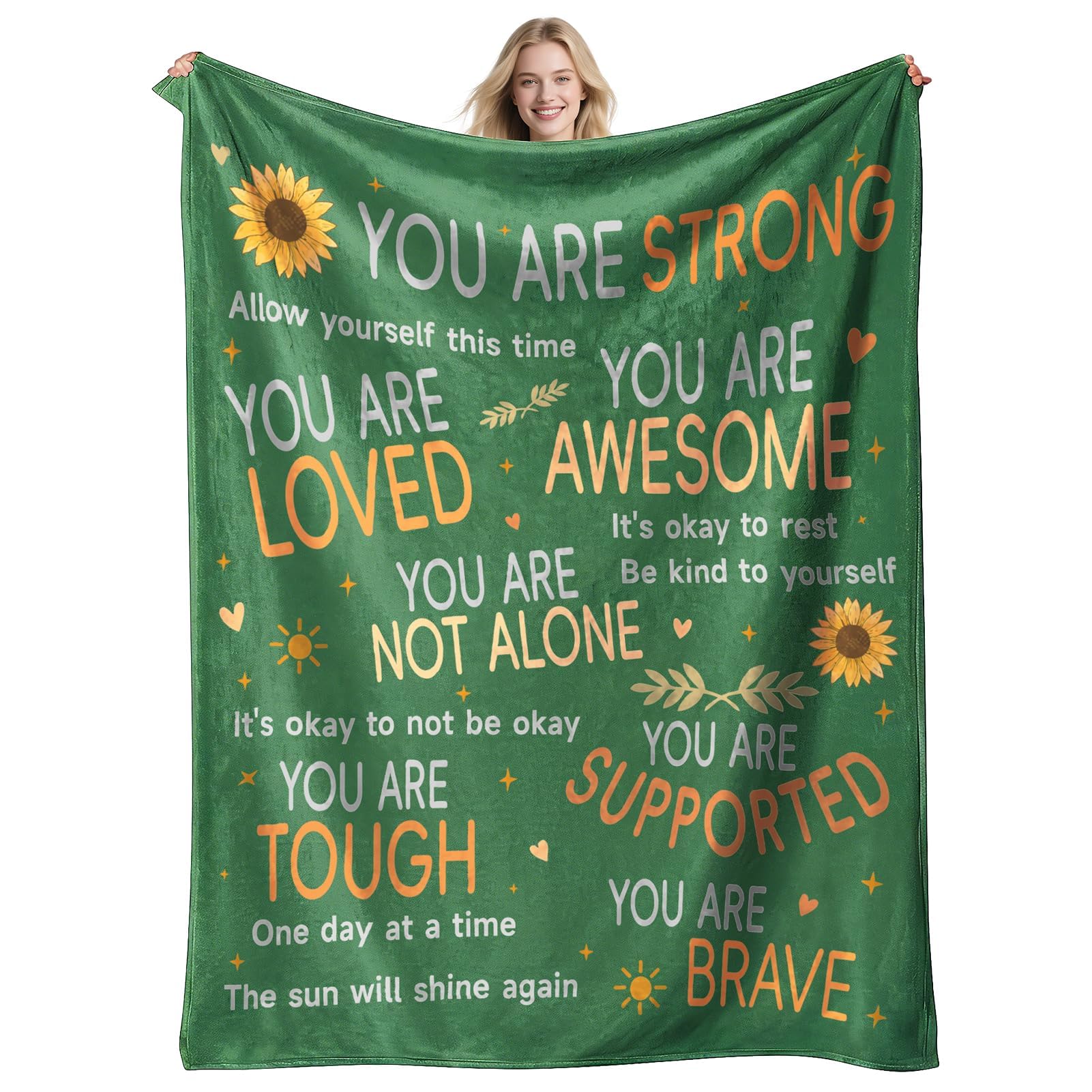 Get Well Soon Gifts for Women Mom After Surgery, Hug Healing Blanket Cancer Care Warm Gift for Patient, Inspirational Encouragement Comfort Thinking of You Present for Friend Men (Green, 80’’x60’’)