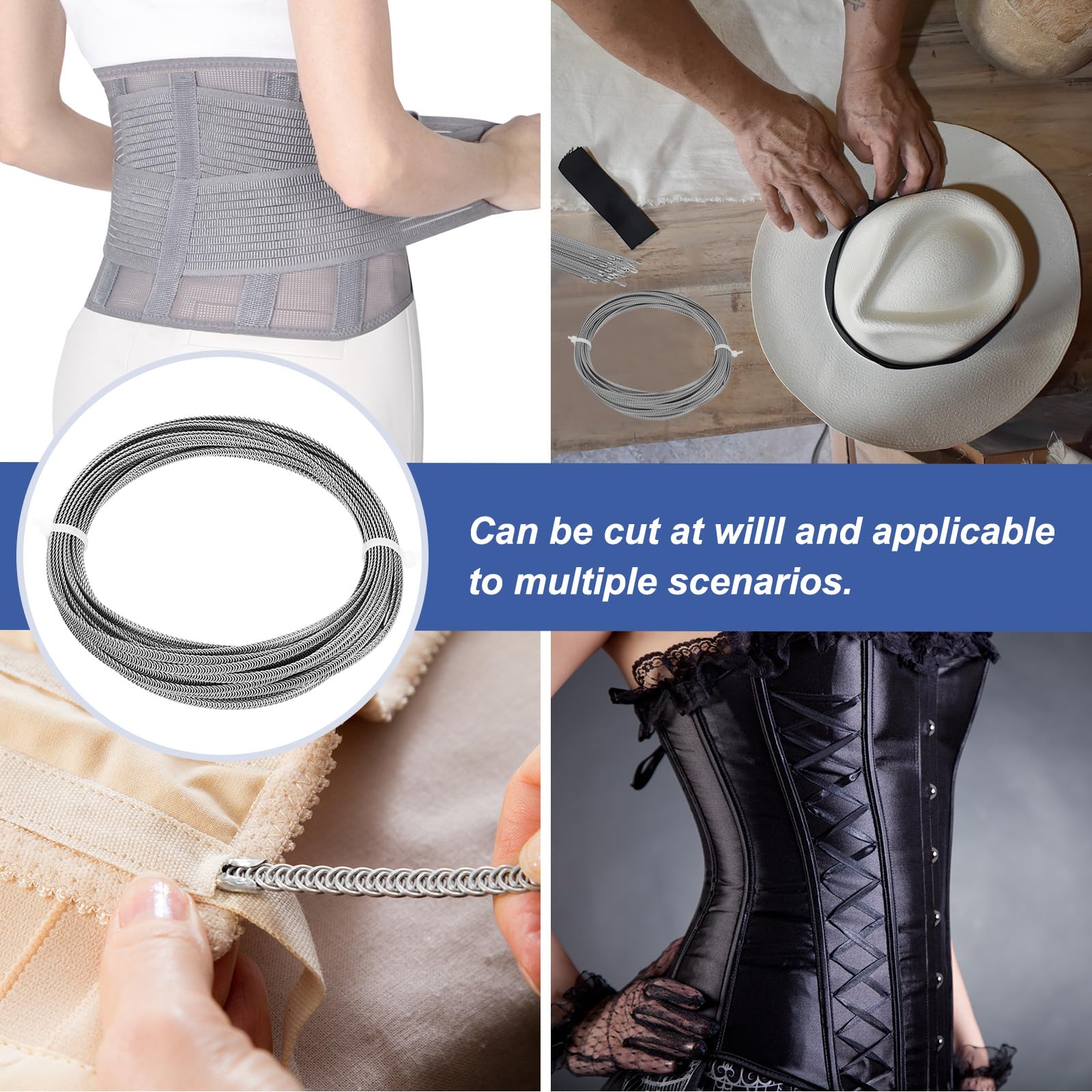 PATIKIL 33 Piedi 304 Inossidabile Corsetto Disossamento Spirale Metallo Disossamento con 32 Acciaio Disossamento Suggerimenti Struttura e Forma per Corsetto Fare Forniture (5mm LARGO)