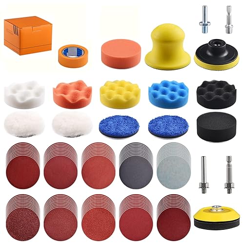 Paquete de 120 almohadillas de pulido de 3 pulgadas para accesorios de lijado de taladro, kit variado con vástagos de 516 pulgadas y 14 pulgadas