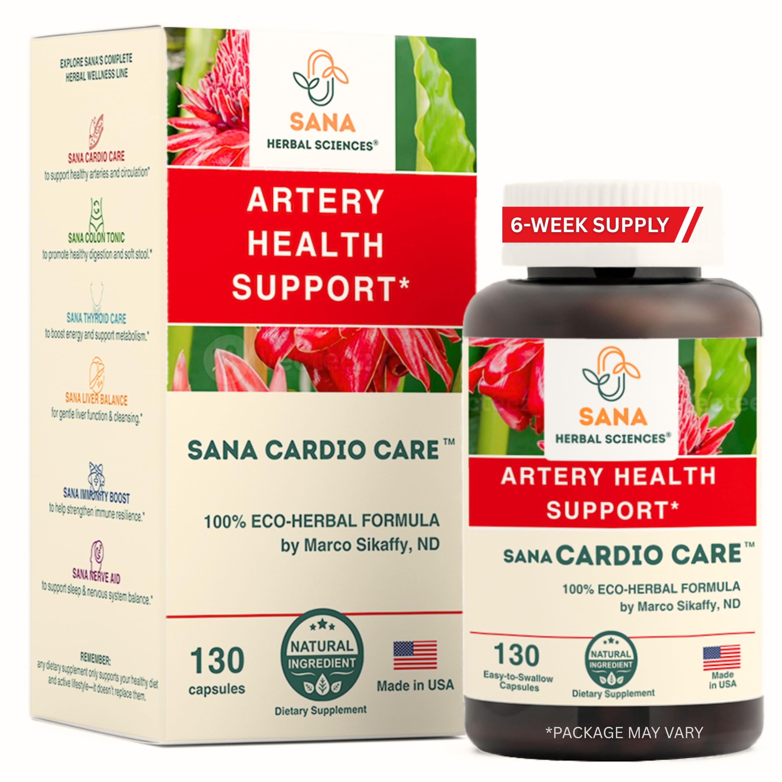 Sana Cardio Care | Heart &amp; Artery Health Botanical Supplement, 130 Capsules