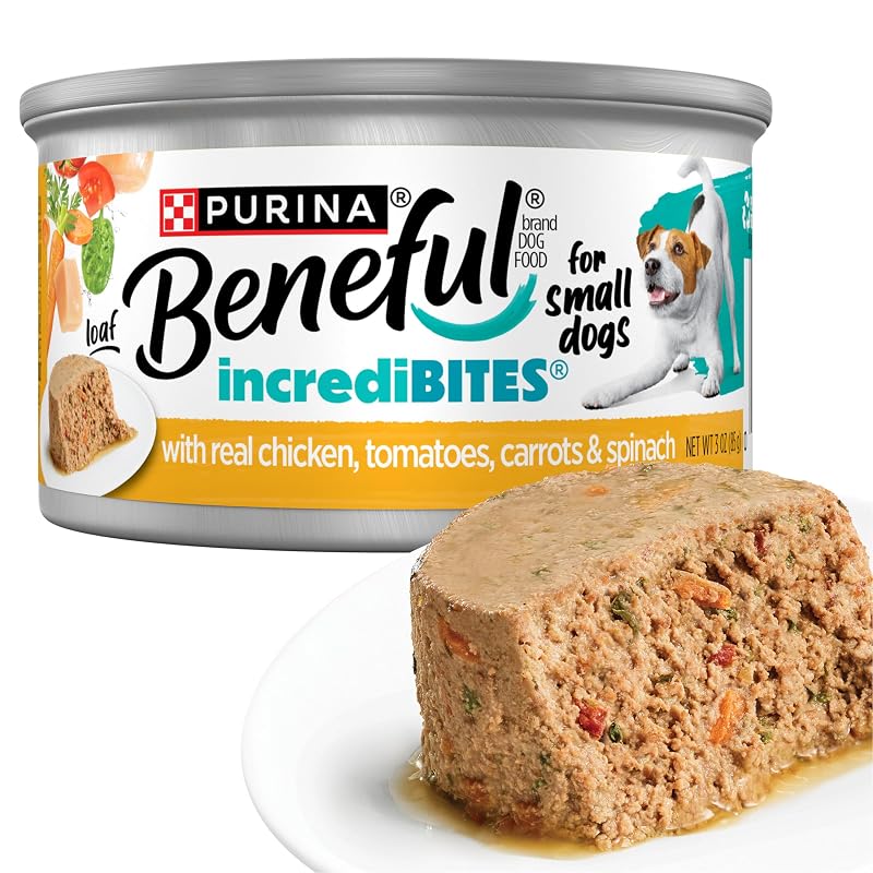Ração úmida para cães adultos de pequeno porte Beneful IncrediBites com frango em patê – Pacote com 12 latas de 85 g