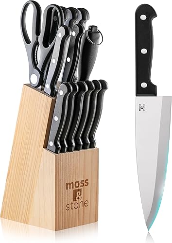 Miniatura 12 de Moss & Stone Juego de cuchillos de cocina profesional, juego de 6 cuchillos pequeños con bloque, juego de cuchillos de cocina de alta calidad, acero