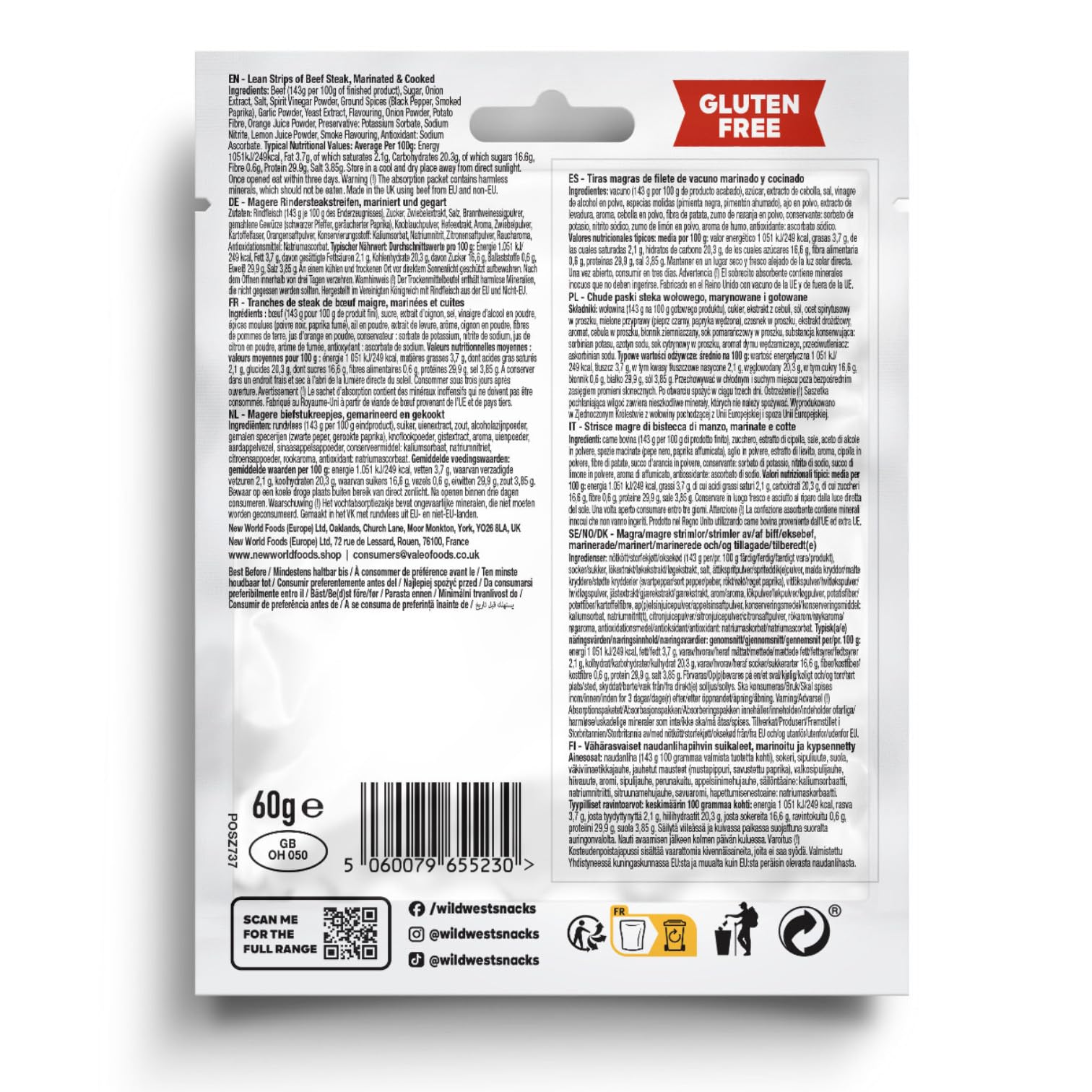 Wild West Beef Jerky 1kg Bundle - Original Rindfleisch Snacks in verschiedenen Größen - Beef Jerky high Protein Trockenfleisch, Protein Snack