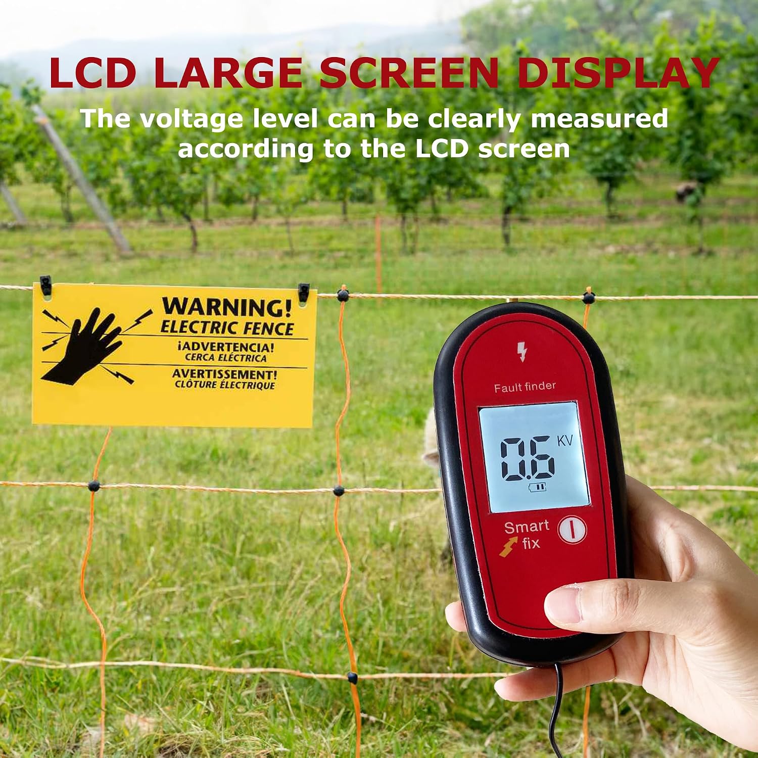 Electric Fence Voltage Tester, Handheld Fence Fault Finder Fence Tester for Farms, Digital Display High Voltage 200-15000V Gardening Tools