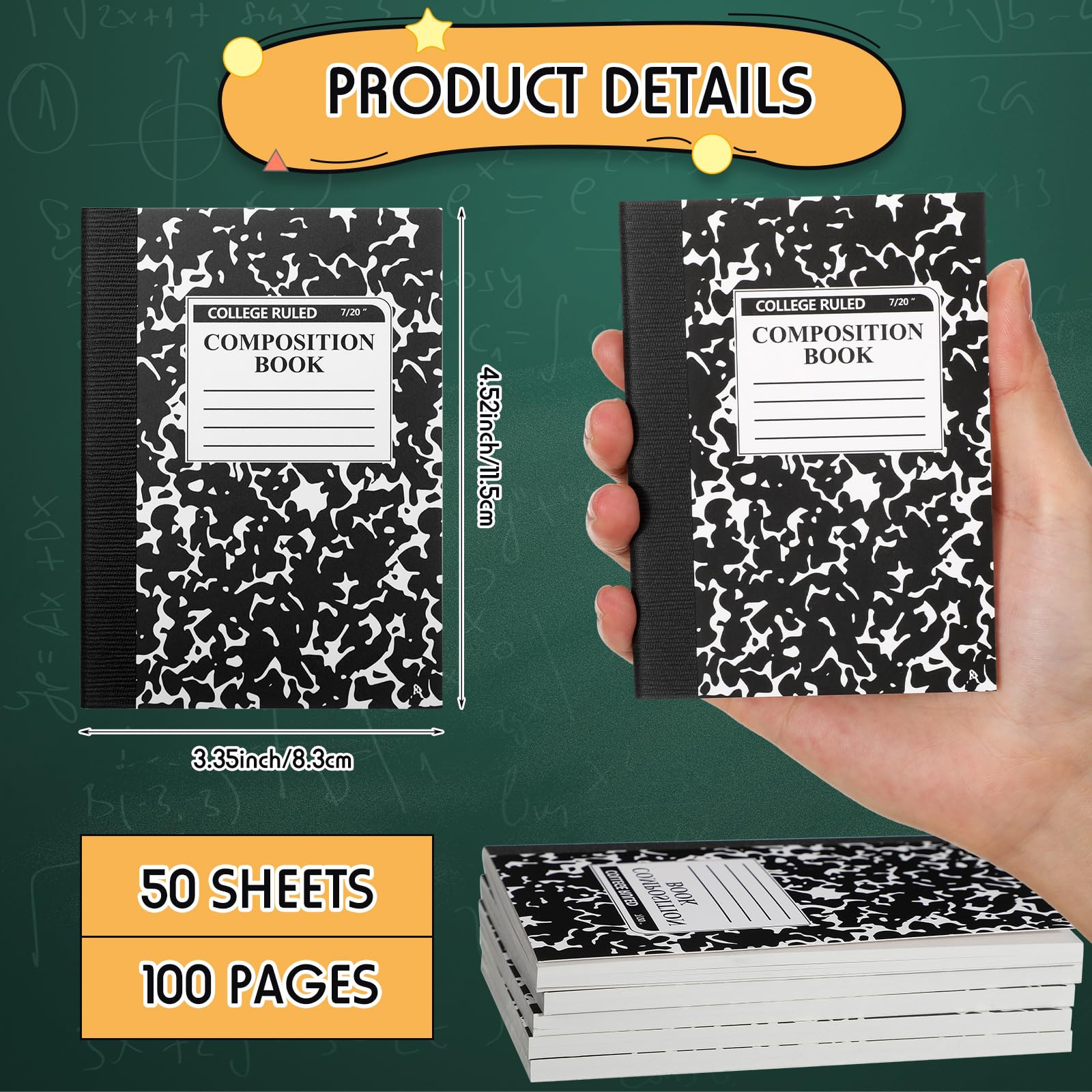 Resurhang 100 quaderni a righe, 8,9 x 11,4 cm, motivo marmo, piccoli quaderni a righe per scuola, scrittura, ufficio, studenti, insegnanti, aule (nero)