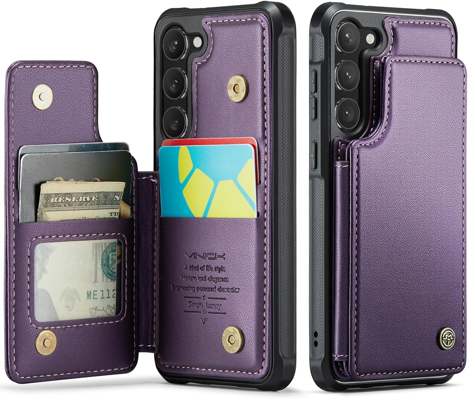 Vinich for Samsung Galaxy S23 Wallet Case with Card Holder, RFID Blocking Credit Slots Kickstand Shockproof Phone Cover for Women Men, Purple for Samsung Galaxy S23 - 6.1" Purple