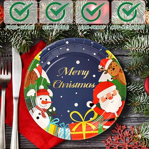 Miniatura 3 de Platos de papel de Navidad, 40 unidades, 9 pulgadas y 7 pulgadas, platos de papel desechables de Papá Noel, muñeco de nieve, para cena de Navidad,