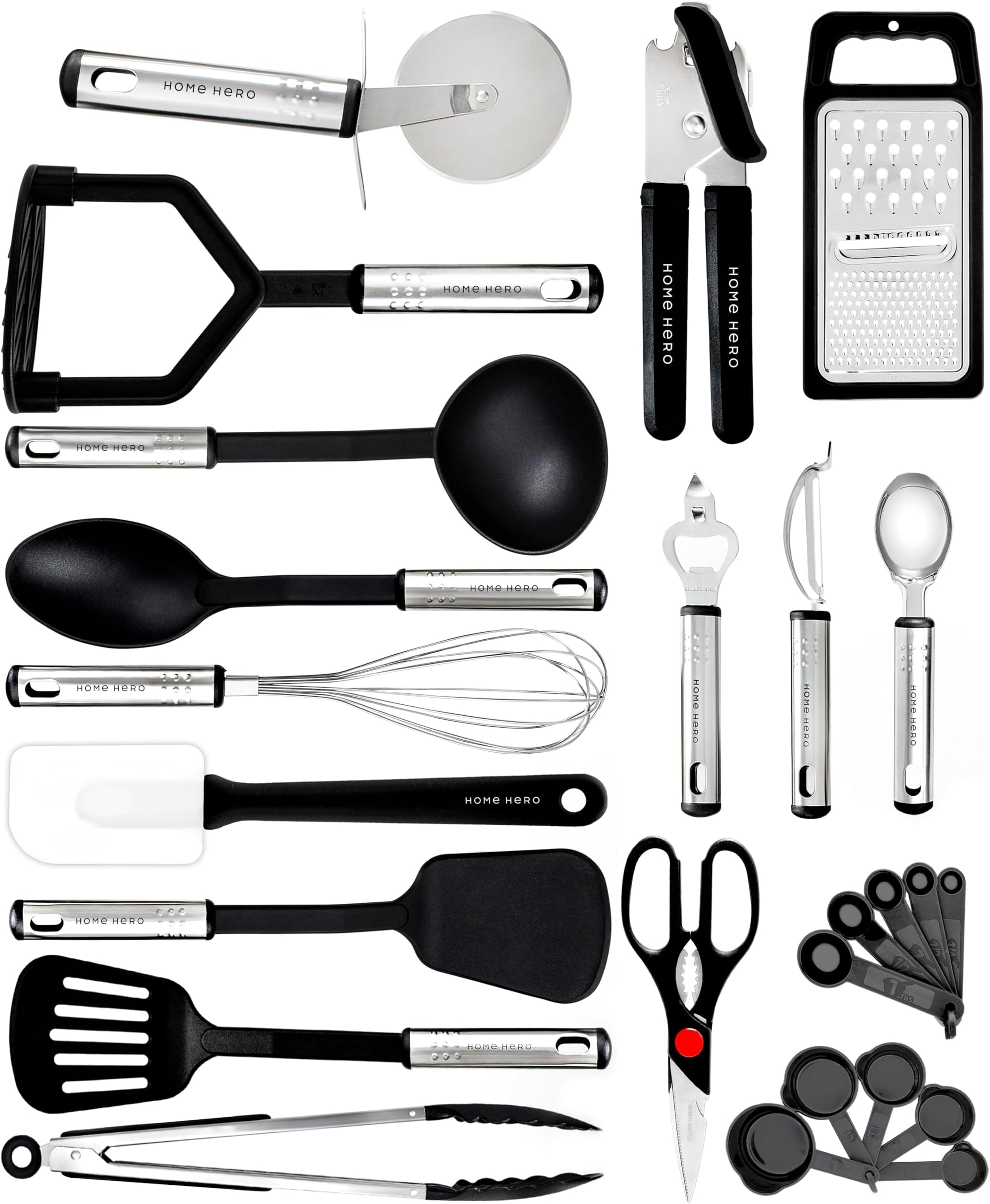 Home Hero 25 Pcs Silicone Spatula Kitchen Utensils Set - Stainless Steel & Nylon Cooking Utensils Set - BPA Free Spatulas Silicone Heat Resistant Kitchen Gadgets Kitchen Essentials (Black)