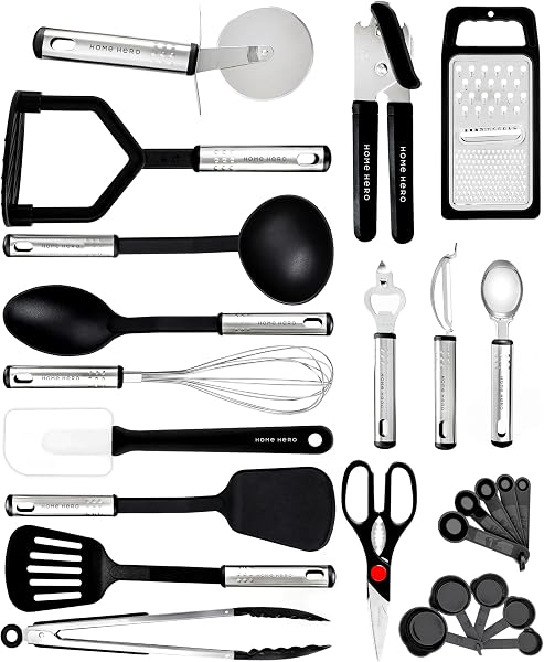 Kitchen Utensils Set - 25pieces Non-Stick Heat Resistant Cooking Utensils Set - Spoons Turners Spatula Ladle Set - Kitchen Tools Gadgets Accessories - 1