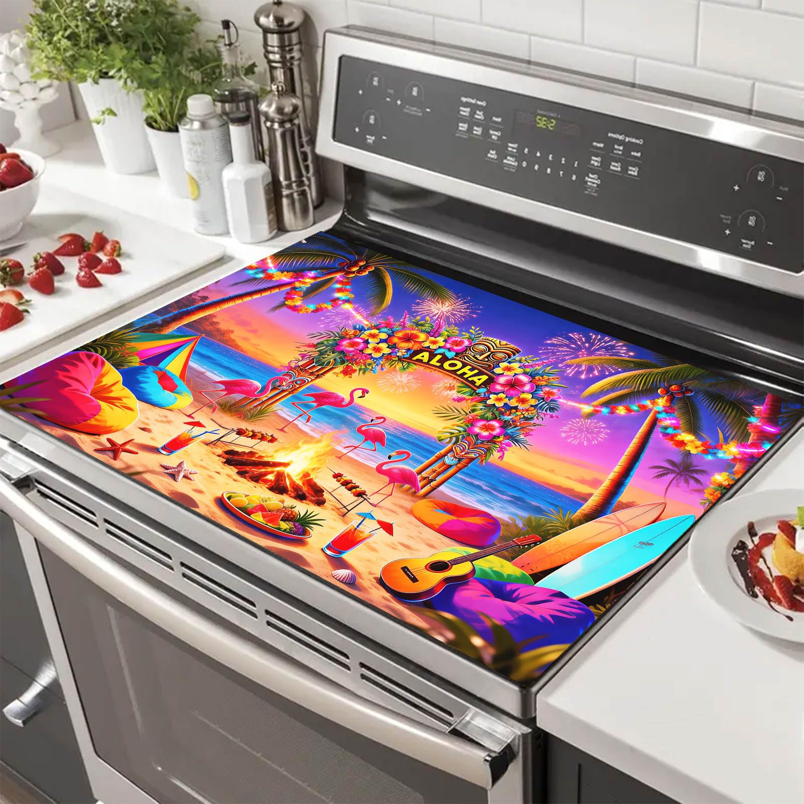 HOMETITUTE Summer Stove Top Cover 28x20 Tropical Night Beach Heat Resistant
