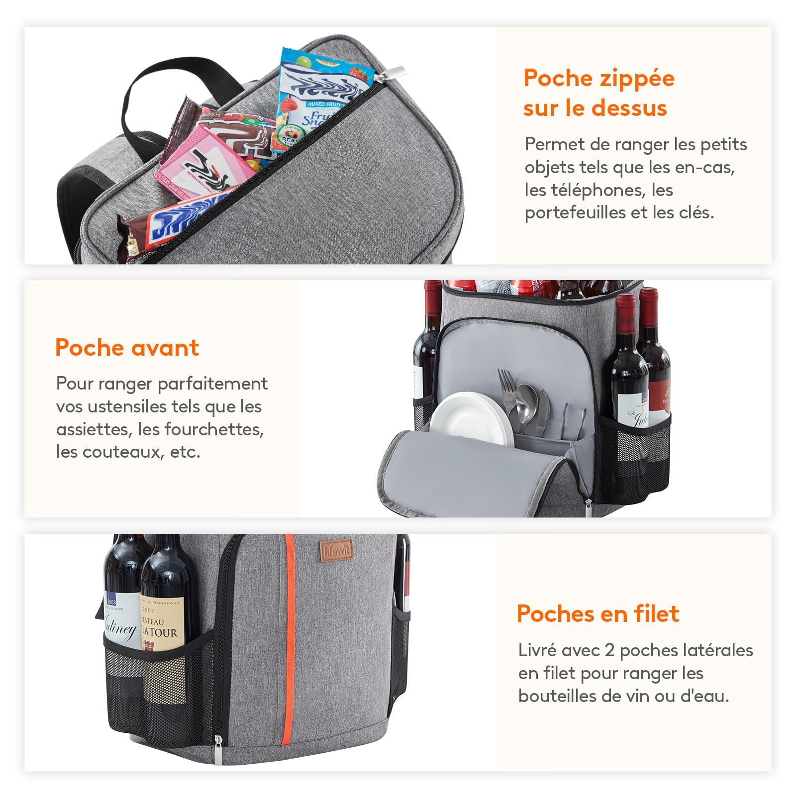 Lifewit Sac à Dos Isotherme, Glaciere Imperméable pour Déjeuner, Léger et étanche pour Homme et Femme, Glacière Souple pour Travail, Pique-niques, Plage, Camping, Voyage, 30L, Gris