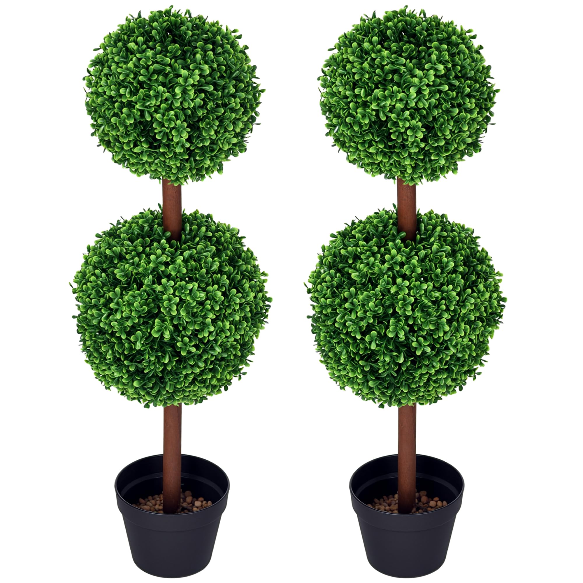 HOMCOM Lot de 2 Arbres Buis Artificiel Double Boules avec Tronc et Pot - Hauteur 90 cm Vert