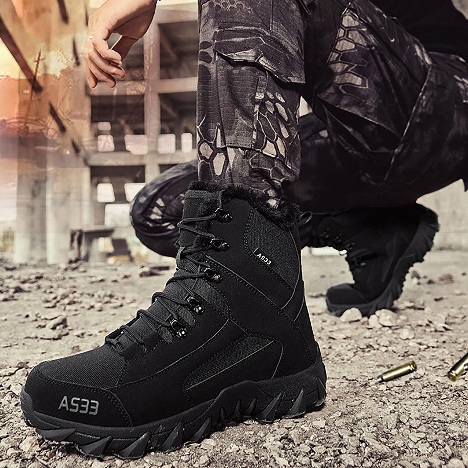 Botas de algodón Felpa Invierno para Parejas tamaño, Botas de Entrenamiento Fuerzas al Aire Libre, Botas de Campo Media Altura, Antideslizantes, cálidas y Resistentes_2