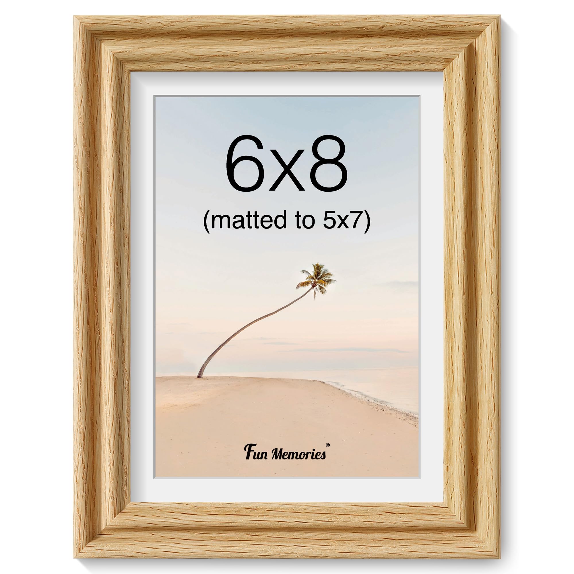 6 x 8 Picture Frame, Solid Oak Wood Picture Frame, 6x8 Photo Frame with High Tempered Glass, 6 by 8 Wooden Frame Matted to 5x7 Photo for Wall & Tabletop Display, 1 Pack — image 1