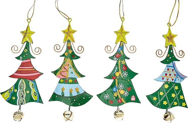 small foot 5147 Metal Pendant Christmas Tree Christmas Decoration, Set of 4, Metal, Multicoloured, 1, 4