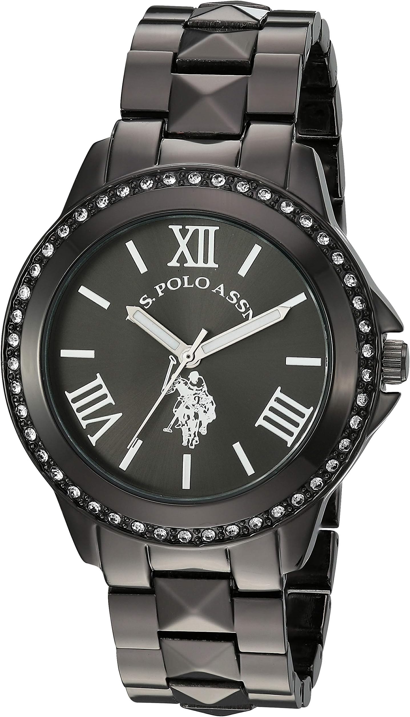 U.S. Polo Assn. Women's Watch with Crystal Studded Bezel, Alloy Bracelet Strap with Jewelry Clasp