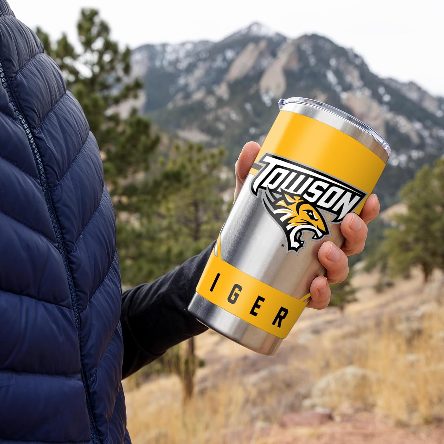 Rico Industries NCAA Towson Tigers Standard 20oz Stainless Steel Tumbler with Lid - Great For Coffee, Tea, Water or Cocktails