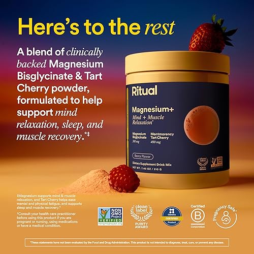 Miniatura 2 de Ritual Suplemento de mezcla de bebida Magnesium+  Cereza ácida 2 en 1 respaldada por la ciencia y bisglicinato de magnesio suave para el estómago