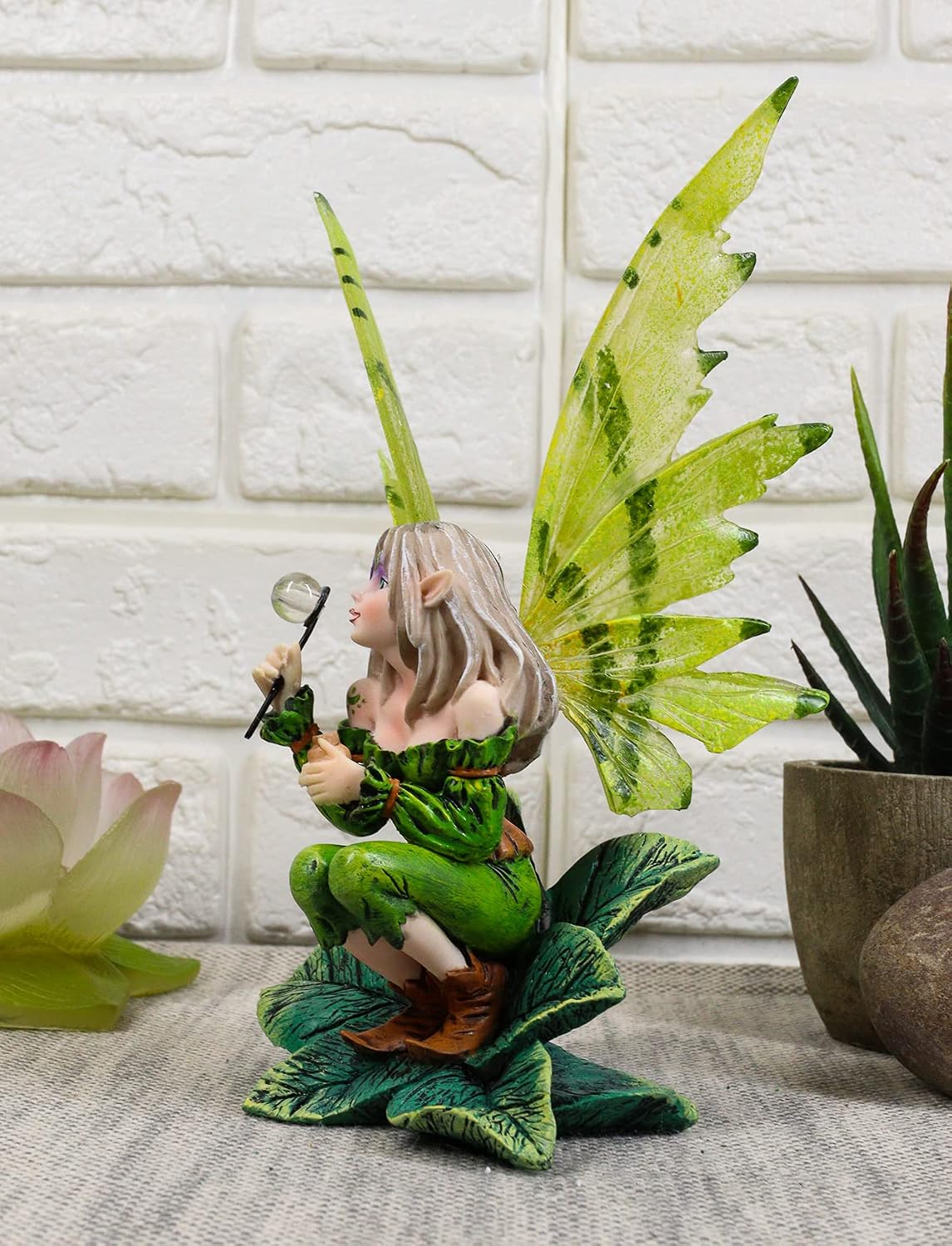 Ebros Mythical Goddess Green Earth Pixie Dust Fairy Blowing Crystal Bubble Statue 6" Tall Whimsical Tribal Gaia Faerie Fantasy Sculpture