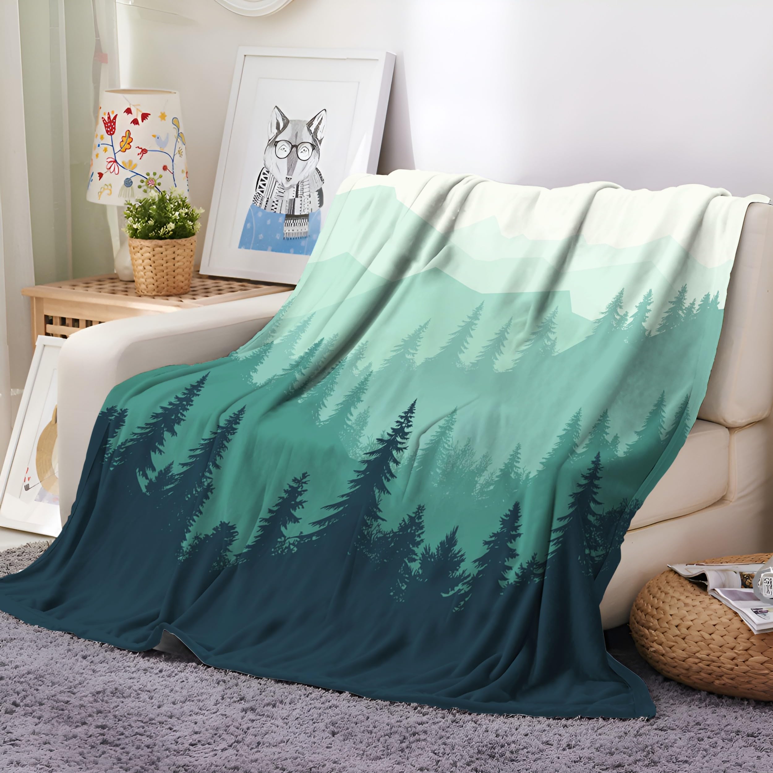 Générique Plaid Canape Polaire 150x200 cm Montagne De Pins Verts Abstraits Couverture Polaire Moelleuse Douillette, Couverture Douce Chaude d'hiver, Couverture de câlin, Couverture de Canapé