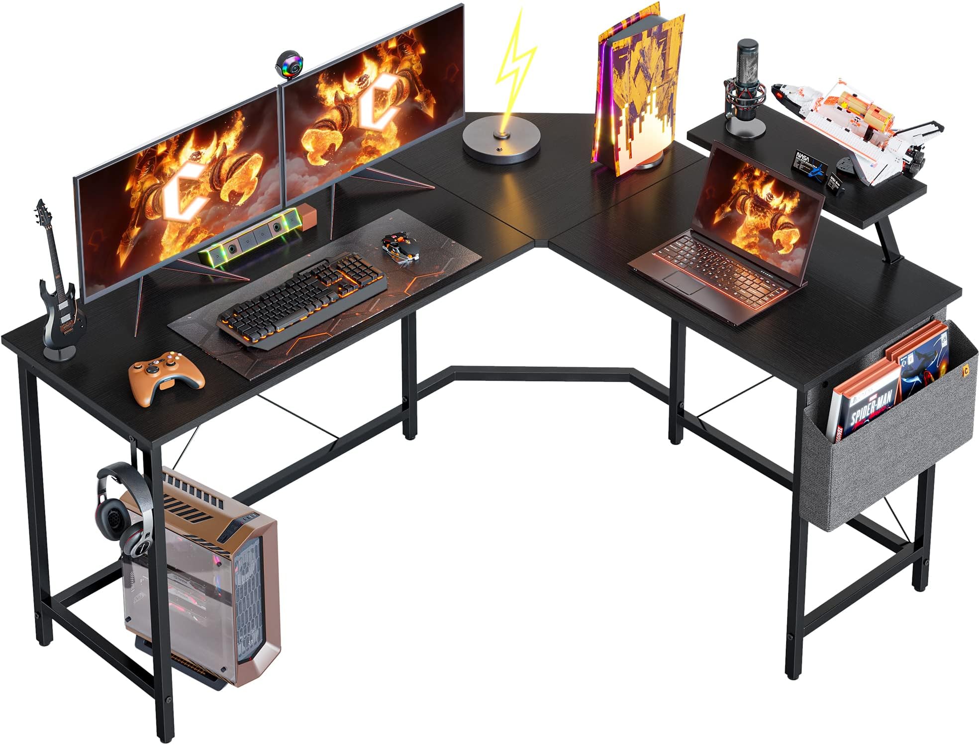 Cubiker 59.1" L-Shaped Gaming Desk, Home Office Computer Desk with Monitor Stand, Black
