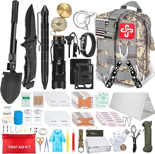 Kit de supervivencia de emergencia de 238 piezas y kit de primeros auxilios herramienta profesional de supervivencia con bolsa táctica Molle y