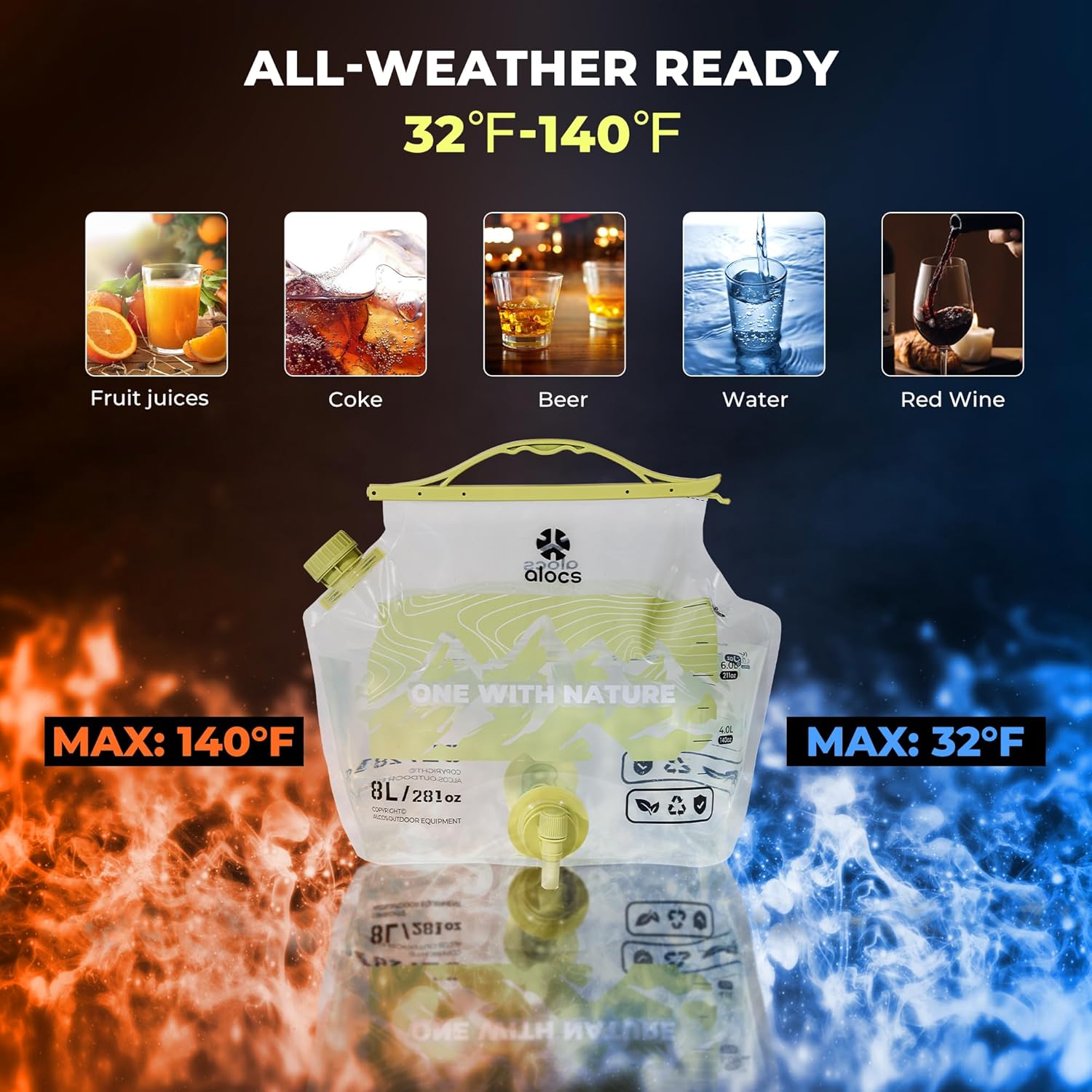 Alocs 2025 Upgrade Emergency Water Storage Bag, BPA-Free Collapsible Water Bottles Bag, 2.1 Gallon Water Jug with Dual-Tap, 2 Pack Camping Water Container for Hiking, Travel, Survival & Outdoor - Image 6