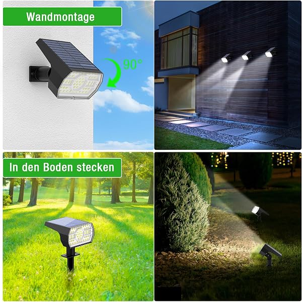 SUNKENET Lot de 6 Spot Solaire Extérieur, 56 LEDs 3 Modes Lampe Pour Jardin, Fonction 2 en 1 et IP65 Étanche Projecteur Pour Cour, Allée, Chemin - 4