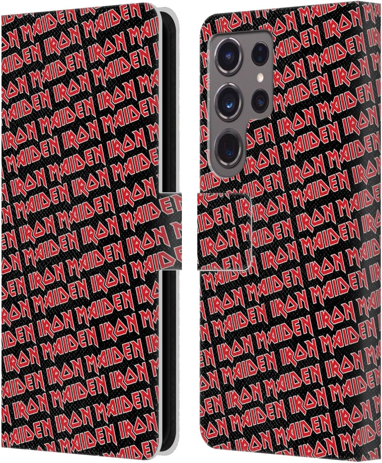 Head Case Designs Officially Licensed Iron Maiden Logo Pattern Graphics Leather Wallet Case Compatible with Samsung Galaxy S24 Ultra 5G