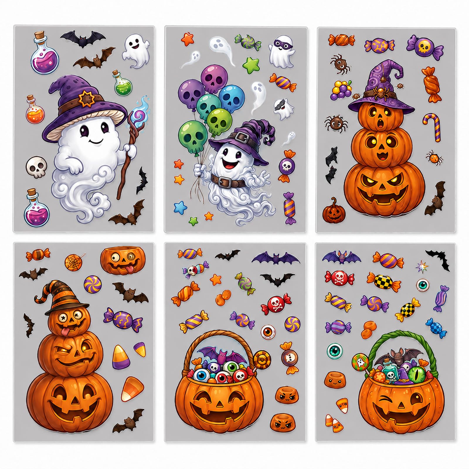 6 Sheets Halloween Window Stickers, Reusable Halloween Window Clings