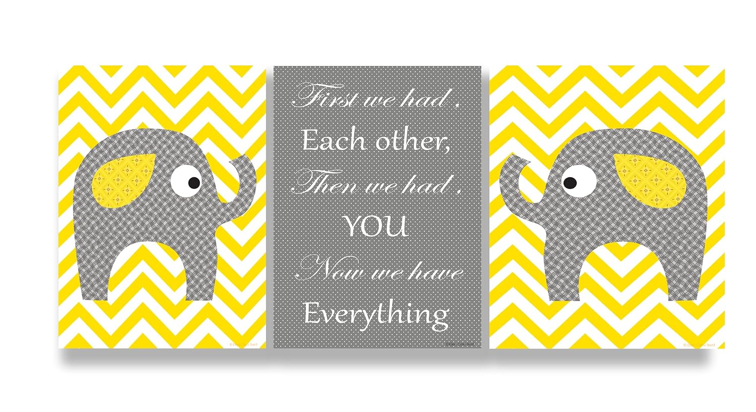 The Kids Room by Stupell Grey Elephants On Yellow Chevron Now We Have You 3-Pc. Rectangle Wall Plaque Set, 11 x 0.5 x 15, Proudly Made in USA