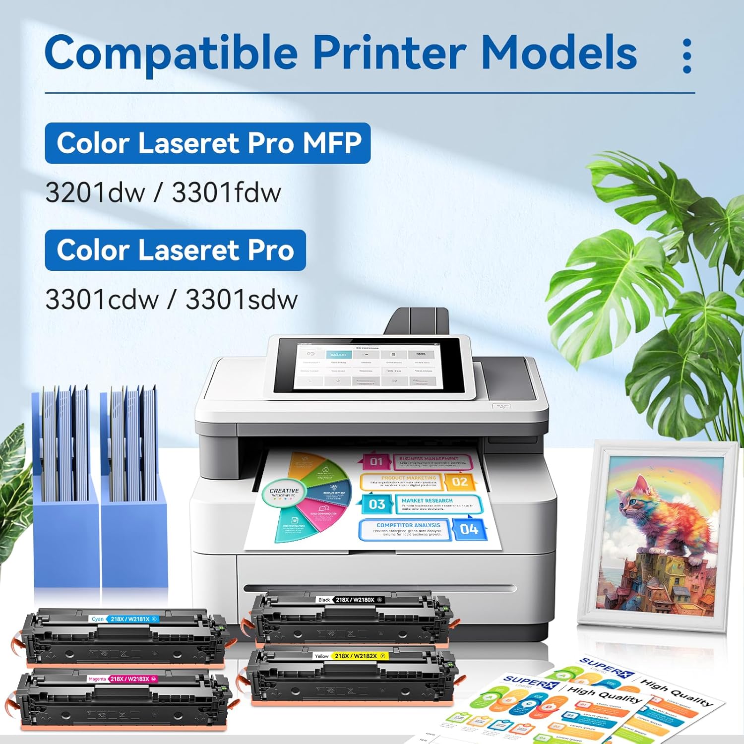 218X 218A Toner Cartridges 4 Pack 3301fdw with Chip Compatible Replacement for HP 218X 218A Color LaserJet Pro MFP 3301cdw 3201dw 3301sdw Printer W2180X W2180A High Yield (Black Cyan Yellow Magenta)