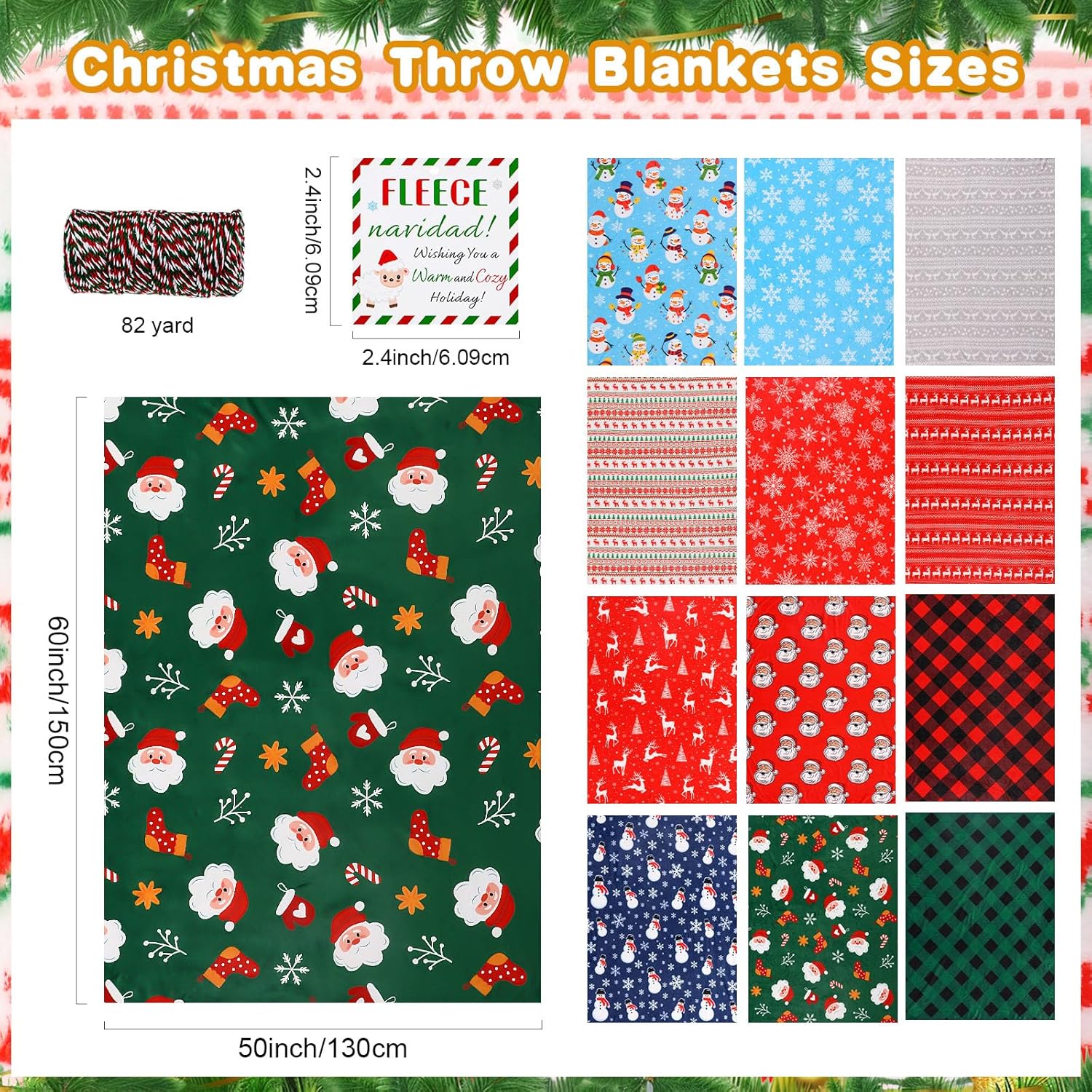 12 Pcs Christmas Throw Blankets Bulk 50 x 60 Inch 230 GSM Soft Fleece Blanket Tags, Holiday Flannel Blanket for Winter Bedding Couch Office Wedding Gifts Travel - Image 2