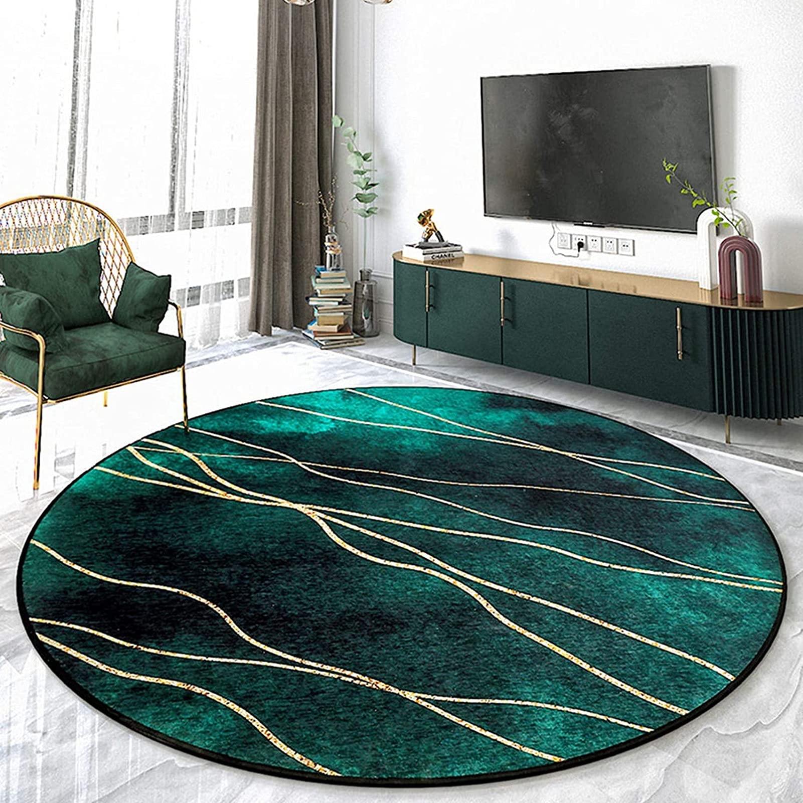 Tapis de salon moderne vert rond en velours doux durable