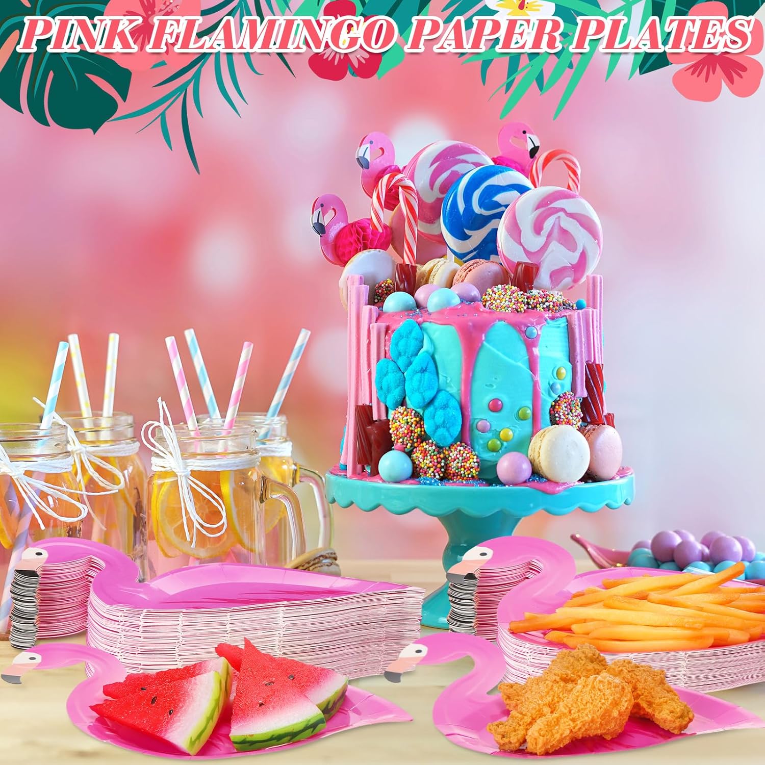 Motipuns 100 Pcs 9 Inch Hawaiian Themed Paper Plates Flamingo Party Plates Disposable Decorations for Tropical Luau Party Beach Birthday Summer Holiday Dinner Pool Picnic Supplies(Pink Flamingo)