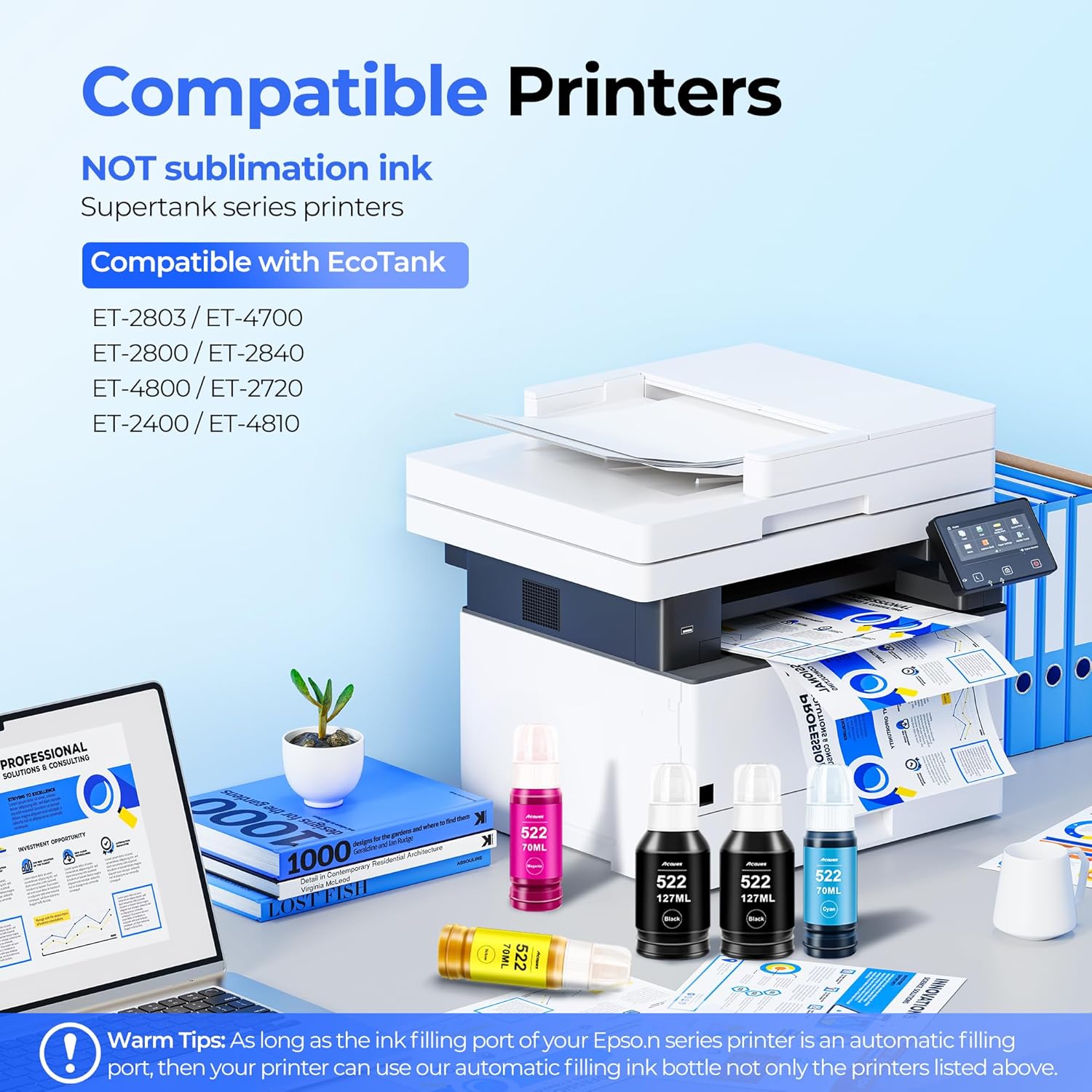 522 Ink Refill Bottles ET-2800 ET-2400 ET-4800 5-Bottles Replacement for Epson 522 Ink Refill Bottles Black Color Fit for Epson 522 Ink Use for EcoTank ET-2803 ET-2720 ET-2840 ET4700 ET4810 Printer