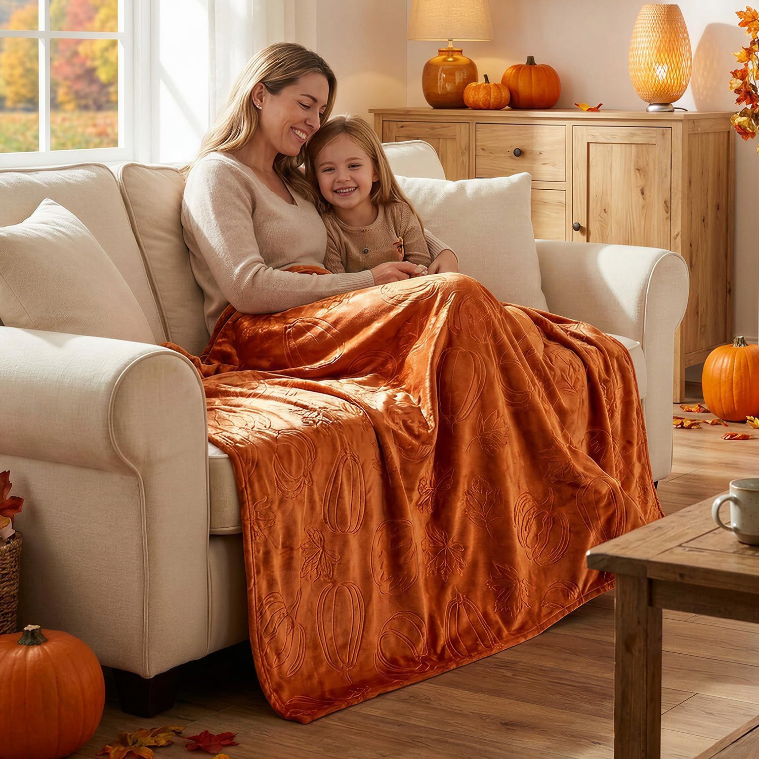 EVERLORIA Fall Pumpkin Throw Blanket 50"x60", Soft Plush Orange Pumpkin Throw Blanket for Couch Sofa, 450GSM Cozy Flannel Fleece, Autumn Thanksgiving Home Bed Room Rustic Decor Gift