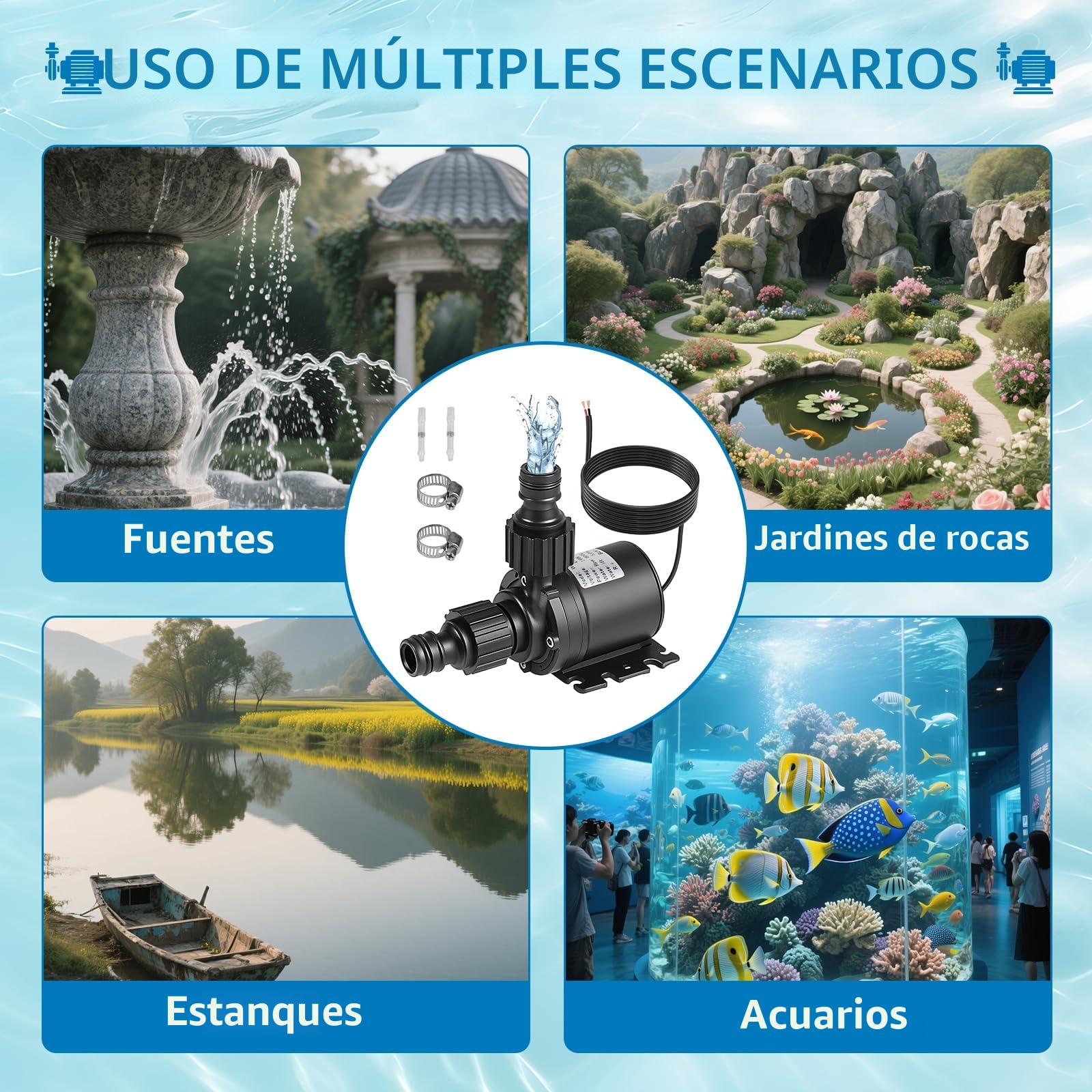 EXLECO Bomba de Agua 12V DC, Mini Bomba de Agua Sumergible sin Escobillas 800L/H 5M Bomba Acuario Pequeña con Bomba de Cerámica Núcleo para Acuario Tanque de Peces Sistema de Circulación
