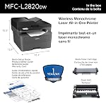 Imprimante Laser Monochrome Tout-en-Un Sans Fil Brother MFC-L2820DW avec Copie, Scan et Fax, Duplex, Noir & Blanc | Inclut un Essai d'Abonnement Refresh(1), Compatible avec Alexa
