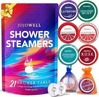 JOJOWELL Shower Steamers Aromatherapy 21 Pack - 7 Natural Essential Oil Scents, Relaxation Spa Bombs, Valentine's Birthday Gifts for Women Mom Wife