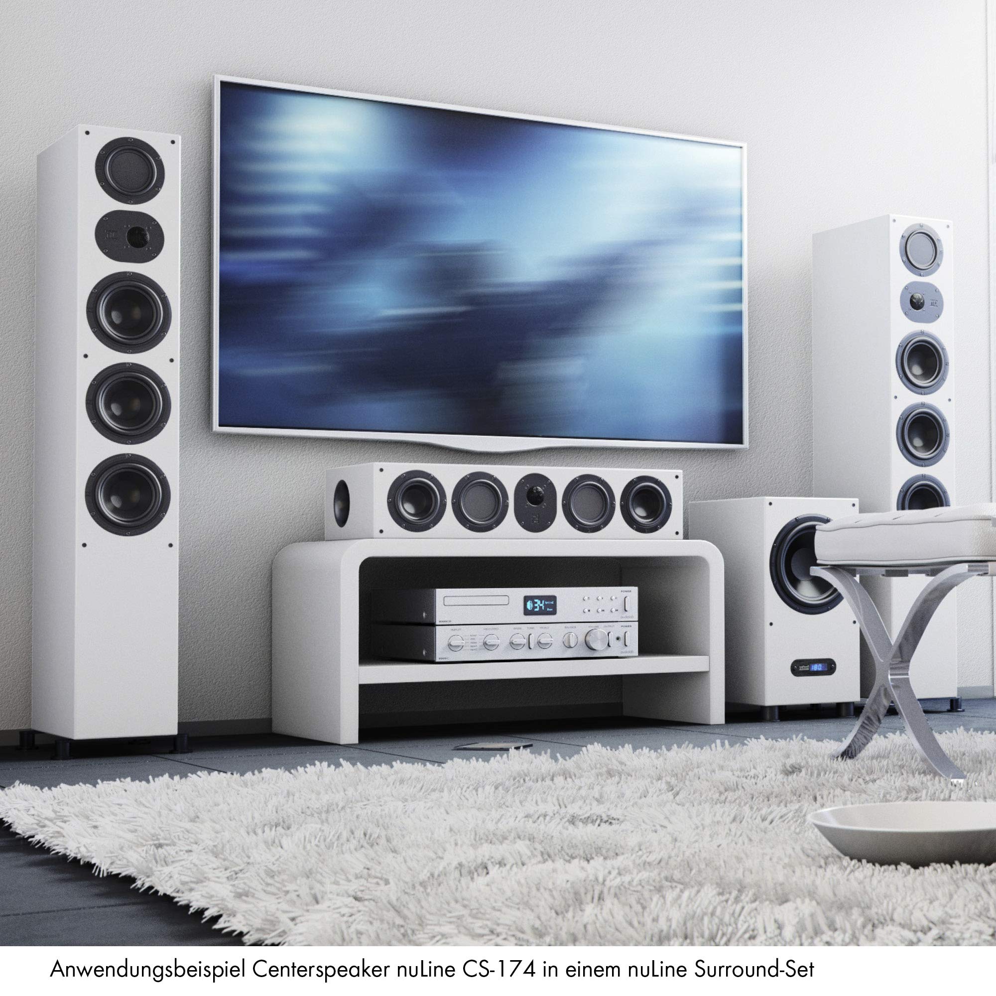 Nubert nuLine CS-174 | Schwarzer Centerlautsprecher | 1 Stück Kompaktlautsprecher | Lautsprecher für Heimkino & Musikgenuss | Stimmen auf hohem Niveau | Passive Centerbox mit 3 Wege Technik